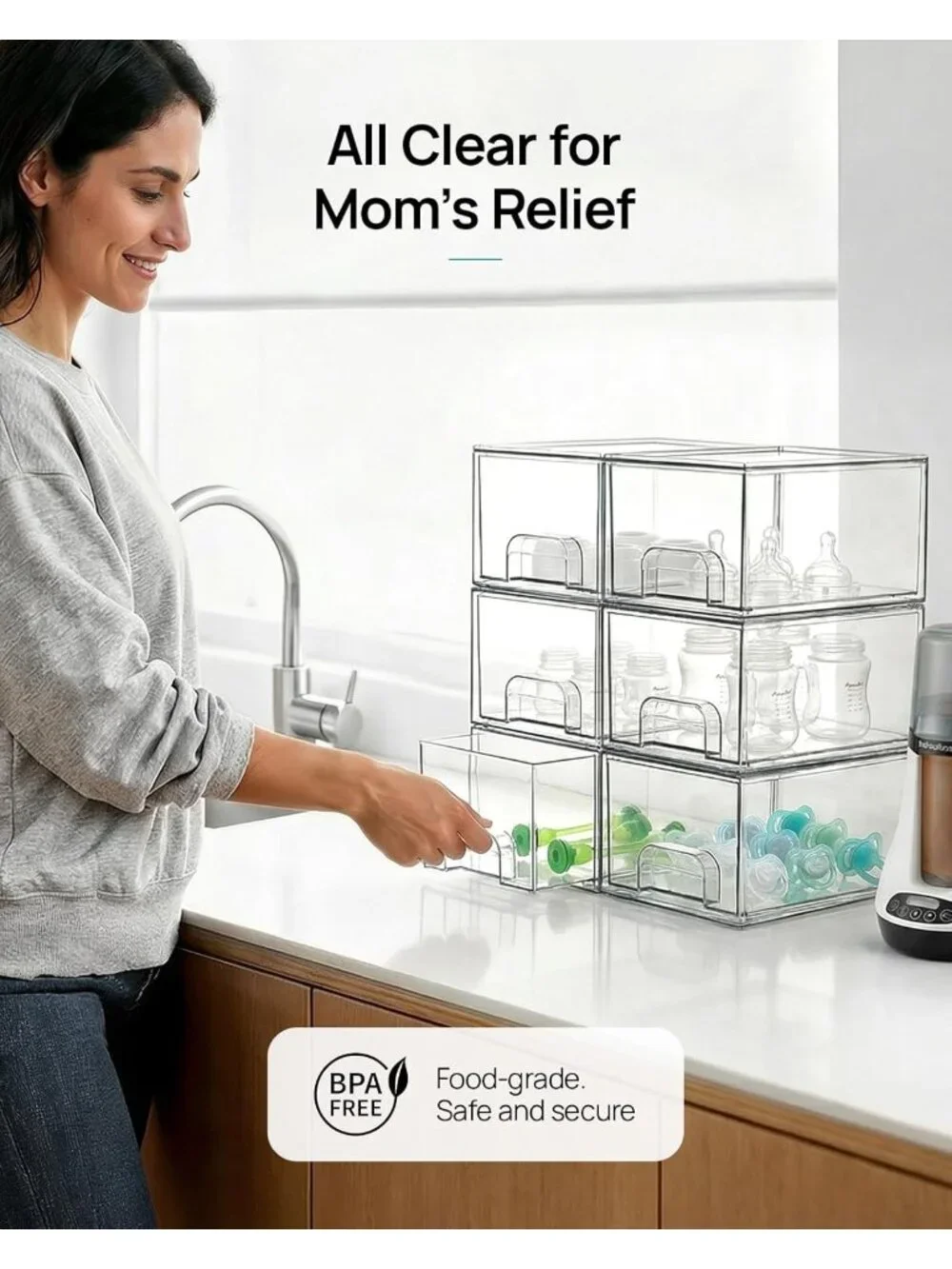 New 4 Pack Clear Stackable Storage Drawers Acrylic Makeup Vanity Organizer Bins